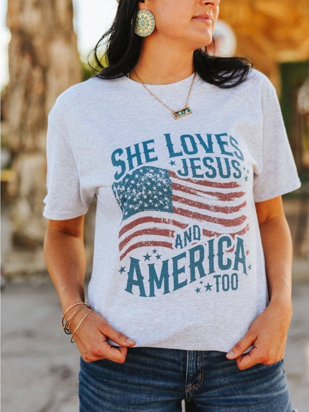 She Loves Jesus & America Tee